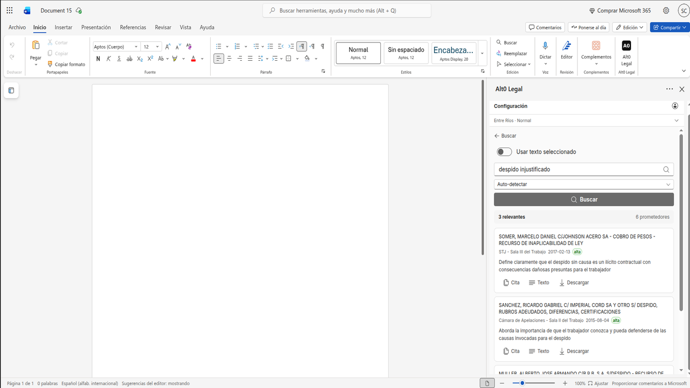 Búsqueda de jurisprudencia en Word con Tars — Alt0 Legal